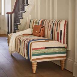 Maevis Upholstered Bench in Striped Rug