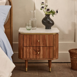 Flute Marble Two Drawer Bedside Table by Atkin And Thyme, H54 x W52 x D41cm