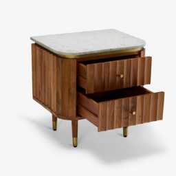 Flute Marble Two Drawer Bedside Table by Atkin And Thyme, H54 x W52 x D41cm - thumbnail 3