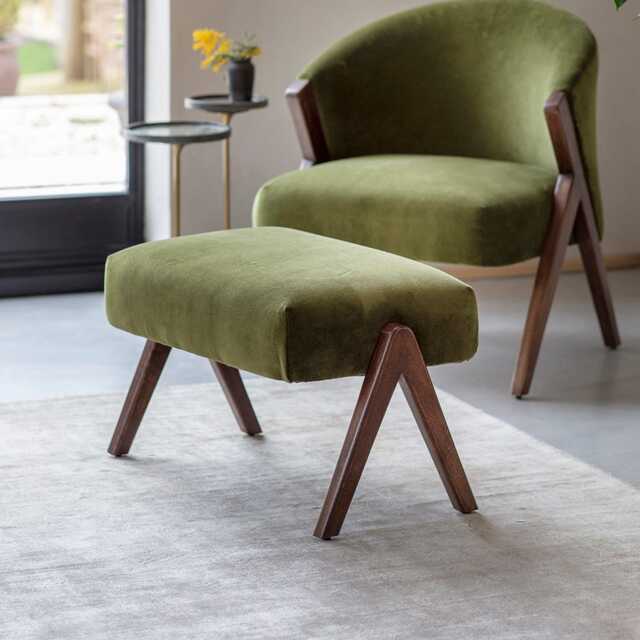 Scoop Footstool in Deep Green Velvet by Atkin And Thyme, H43 x W74 x D43 cm - image 1