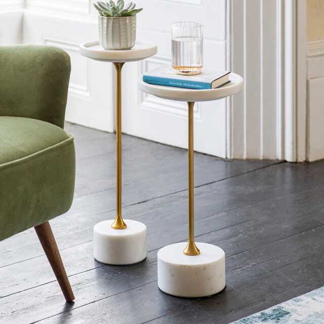 UNION SIDE TABLES - WHITE MARBLE by Atkin And Thyme, Large Dia.25 x H49cm Small Dia.20 x H56cm - image 1