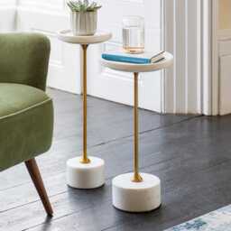 UNION SIDE TABLES - WHITE MARBLE by Atkin And Thyme, Large Dia.25 x H49cm Small Dia.20 x H56cm - thumbnail 1