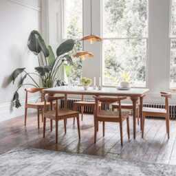 Cone Marble Dining table in Natural and 6 Hiro Dining Chairs Set