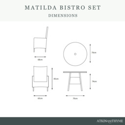 Matilda 2 Seat Bistro Set by Atkin And Thyme, Table H74.5 x 69.5 x D69.5cm  Armchair H85 x W65 x D65 cm - thumbnail 3