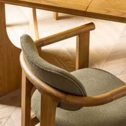 Cora Oak Dining Chair In Olive Green Boucle by Atkin And Thyme - thumbnail 3