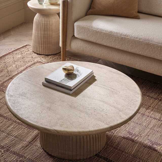 Mason Coffee Table in Travertine Finish by Atkin And Thyme, H36 x W80 x D80 cm - image 1