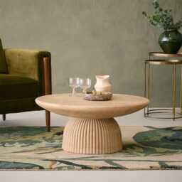 Mason Coffee Table in Travertine Finish by Atkin And Thyme, H36 x W80 x D80 cm - thumbnail 2