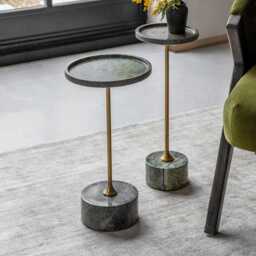 Union Side Tables - Green Marble by Atkin And Thyme, Large Dia.25 x H49cm  Small Dia.20 x H56cm
