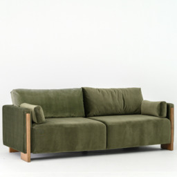 Audrey Exposed Wood Frame 3 Seat Sofa in Green Velvet by Atkin And Thyme - thumbnail 2
