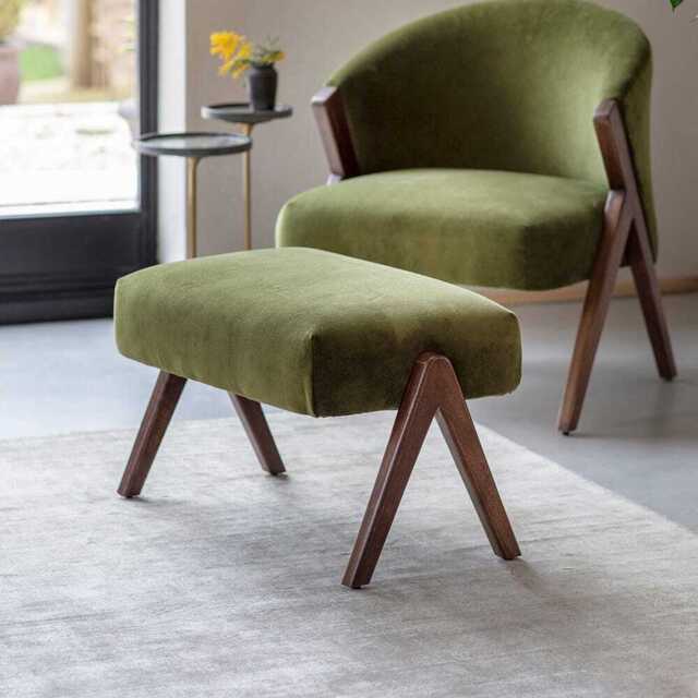 Scoop Footstool In Deep Green Velvet
