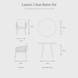 Lauren 2 Seat Bistro Set by Atkin And Thyme, Table H68 x W60 x D60 cm  Dining Chair H78 x W62 x D69 cm - thumbnail 3