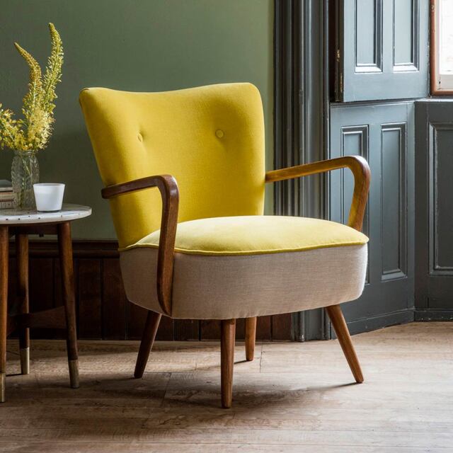 Calvin Armchair in Mustard Yellow Velvet and Linen by Atkin And Thyme - image 1