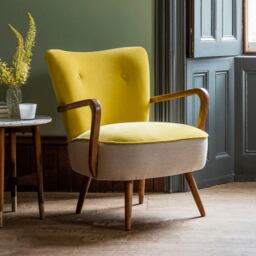 Calvin Armchair in Mustard Yellow Velvet and Linen by Atkin And Thyme - thumbnail 1