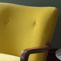 Calvin Armchair in Mustard Yellow Velvet and Linen by Atkin And Thyme - thumbnail 2