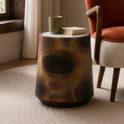 Burnished Copper Side Table with Marble Top by Atkin And Thyme