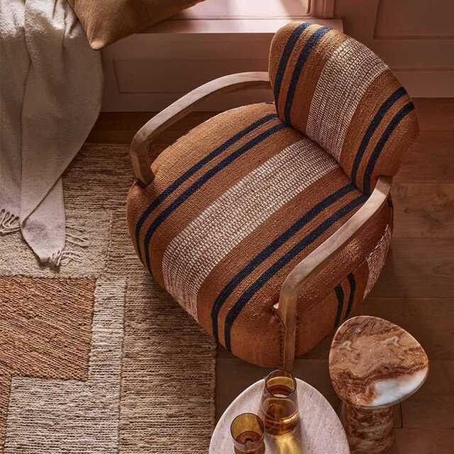 Aviator Armchair In Striped Cotton Rug
