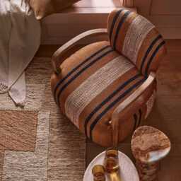 Aviator Armchair In Striped Cotton Rug