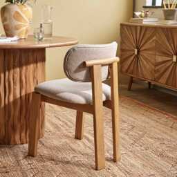 Cora Oak Armless Dining Chair in Neutral Bouclé by Atkin And Thyme - thumbnail 2