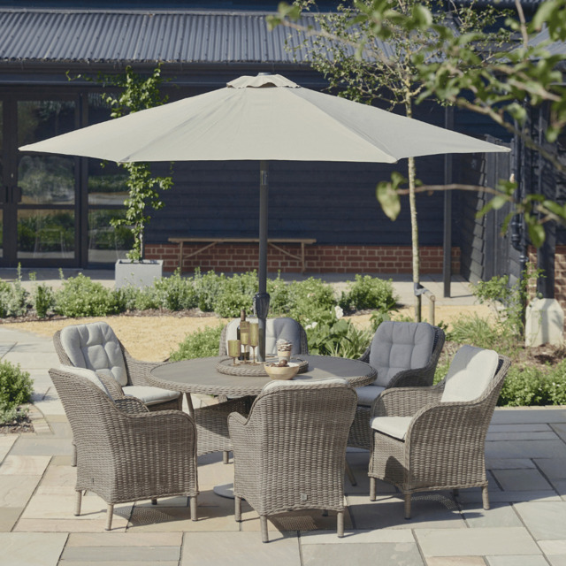 Karla 6 Seat Rattan Dining Set with Lazy Susan and Parasol by Atkin And Thyme - image 1