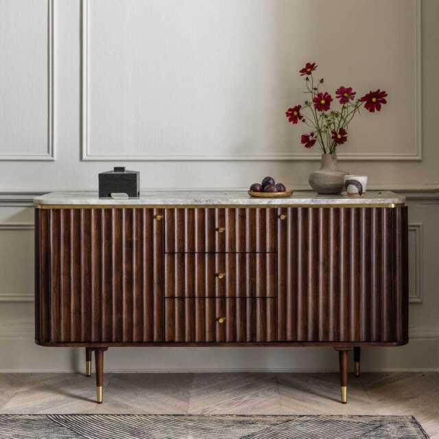 Flute Marble Sideboard in Vintage