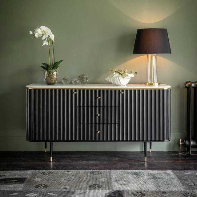 Flute Marble Sideboard in Black