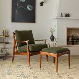 Levi Footstool In Olive Green Bouclé