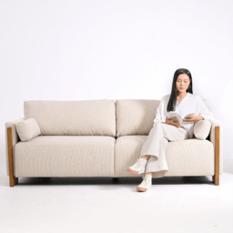 Audrey Exposed Wood Frame 3 Seat Sofa in Ecru Textured Weave by Atkin And Thyme - thumbnail 4