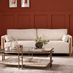 Audrey Exposed Wood Frame 3 Seat Sofa in Ecru Textured Weave by Atkin And Thyme - thumbnail 2