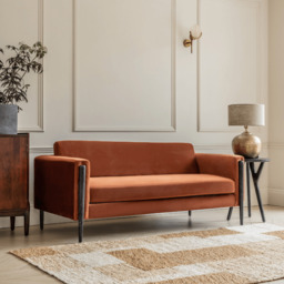 Lexington 3 Seat Sofa In Rust Velvet  Black