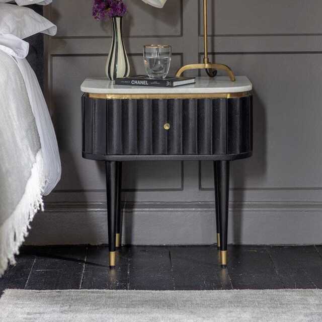 Flute Marble Bedside Drawer in Black