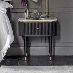Flute Marble Bedside Drawer in Black