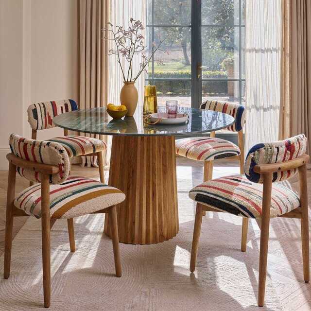 Westbourne Green Marble Table and 4 Layla Dining Chair in Striped Set