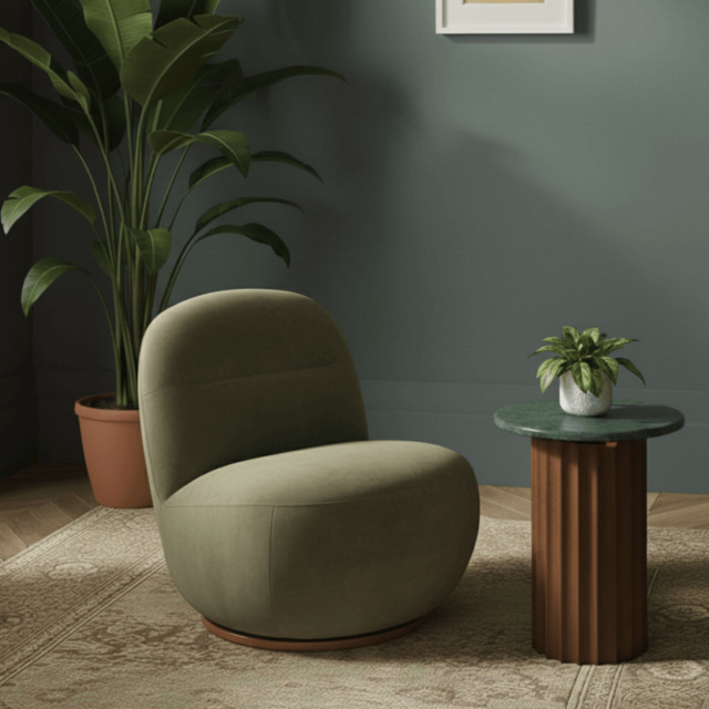Susie Swivel Chair In Green Velvet