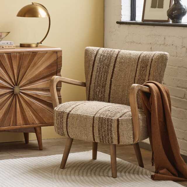 Calvin Armchair In Brown Striped Woven Rug by Atkin And Thyme - image 1