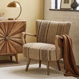 Calvin Armchair In Brown Striped Woven Rug by Atkin And Thyme - thumbnail 1