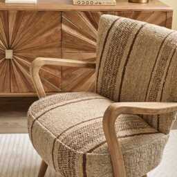 Calvin Armchair In Brown Striped Woven Rug by Atkin And Thyme - thumbnail 3