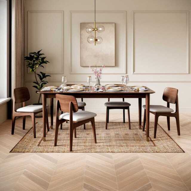 Byron Extending Table Walnut Dining Set with 6 Murray Walnut Dining Chairs