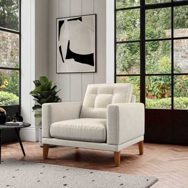 Fitzroy Armchair In Bone Easy Care Velvet
