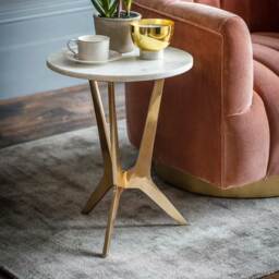 Arcadia White Marble Side Table by Atkin And Thyme, W40 x D40x H52cm - thumbnail 1