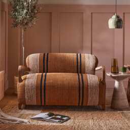 Aviator Loveseat in Striped Cotton Rug by Atkin And Thyme, H73 x W124 x D76 cm, Seat Height 44.5 cm