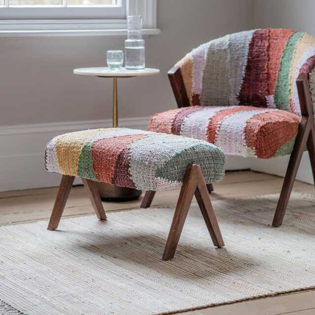 Scoop Footstool in Multicoloured Rug by Atkin And Thyme, H43 x W74 x D43 cm - image 1