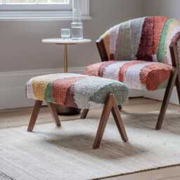 Scoop Footstool in Multicoloured Rug by Atkin And Thyme, H43 x W74 x D43 cm - thumbnail 1