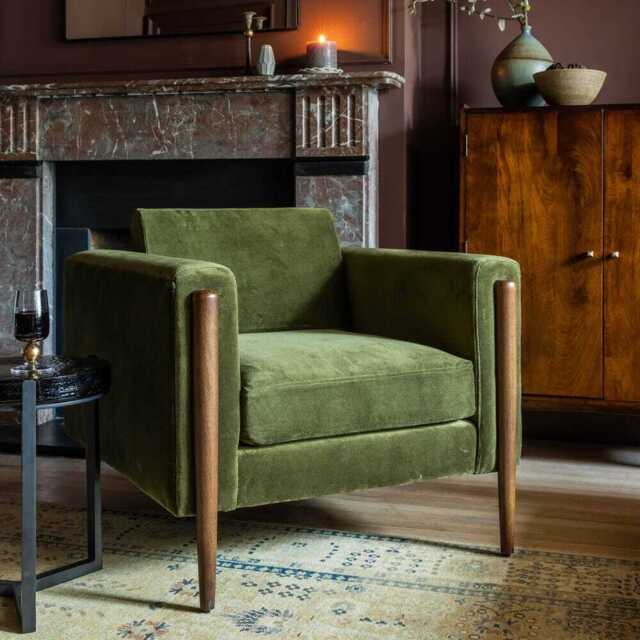 Lexington Armchair In Deep Green Velvet  Natural