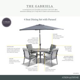 Gabriela 4 Seat Dining Set with Parasol by Atkin And Thyme - thumbnail 4