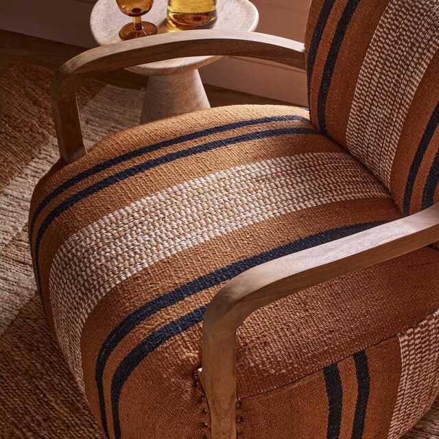 Aviator Armchair in Striped Cotton Rug by Atkin And Thyme, H73 x W72 x D76 cm, Seat Height 44.5 cm - image 1