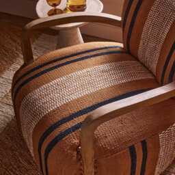 Aviator Armchair in Striped Cotton Rug by Atkin And Thyme, H73 x W72 x D76 cm, Seat Height 44.5 cm