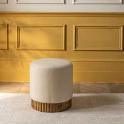 Holborn Footstool In Natural Boucle by Atkin And Thyme, H45 x W43 x D43 cm