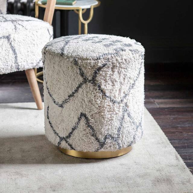 Carnaby Footstool in Moroccan Printed Cotton by Atkin And Thyme, Dia. 40cm, H48cm - image 1