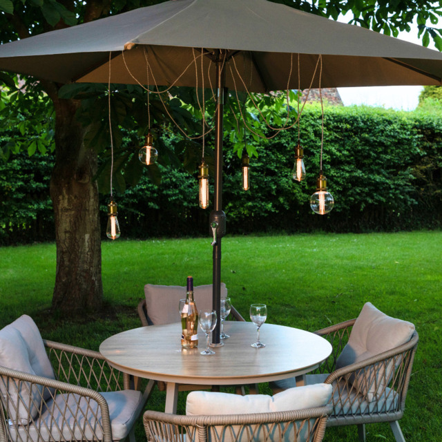 Parasol Spider Bulb Lights by Atkin And Thyme, Cable length 180cm Product height 20cm 50cm lead cable from battery