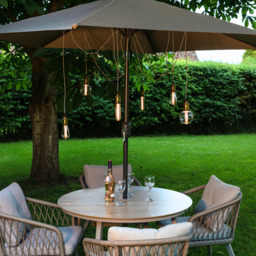 Parasol Spider Bulb Lights by Atkin And Thyme, Cable length 180cm   Product height 20cm   50cm lead cable from battery